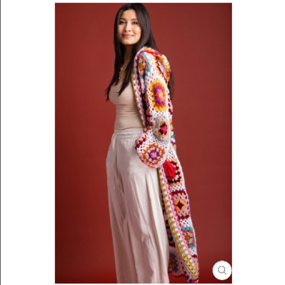 🎉 HP 🤍 Granny Crochet Hooded Tassle Boho Kimono NWT - Picture 4 of 12